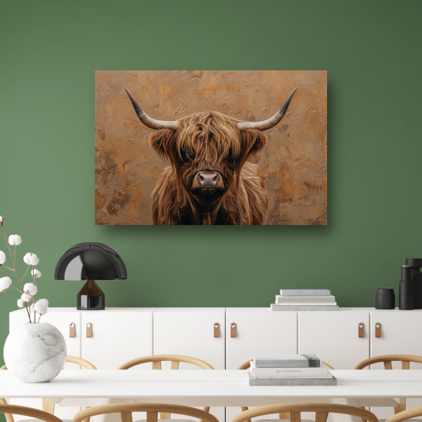 Rustieke Schotse Hooglander in Sepia Tinten canvas met baklijst