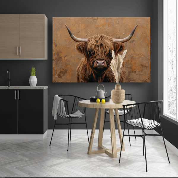 Rustieke Schotse Hooglander in Sepia Tinten canvas met baklijst
