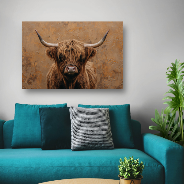 Rustieke Schotse Hooglander in Sepia Tinten canvas met baklijst