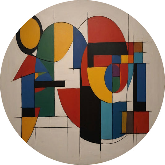 Geometrische Abstractie in Primaire Kleuren aluminium muurcirkel