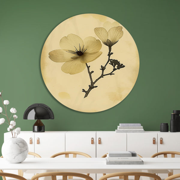 Elegante Bloemen in Sepia op Crème Achtergrond forex muurcirkel