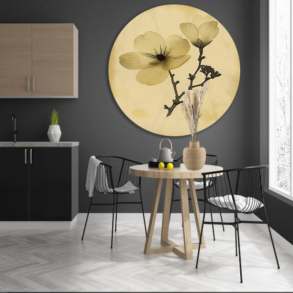 Elegante Bloemen in Sepia op Crème Achtergrond forex muurcirkel