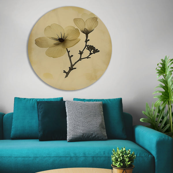 Elegante Bloemen in Sepia op Crème Achtergrond forex muurcirkel