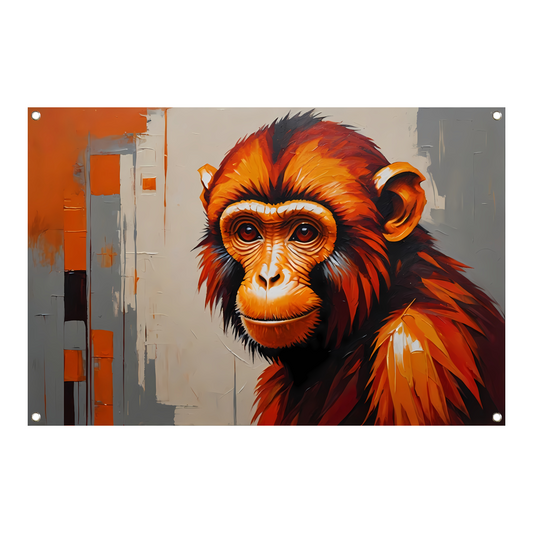 Expressieve aap in oranje en rood tuinposter