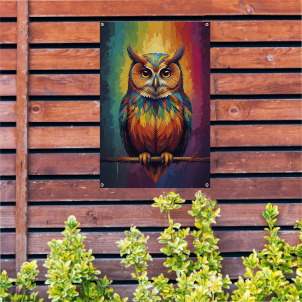 Kleurrijke Uil Abstract Artistiek Ontwerp tuinposter