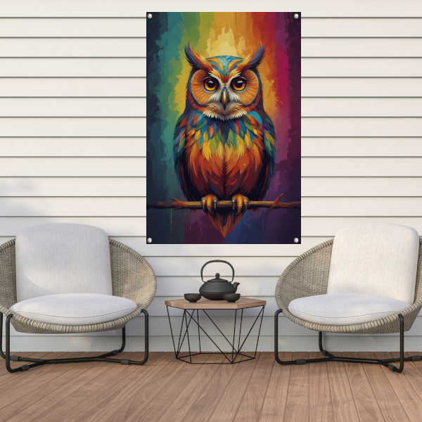 Kleurrijke Uil Abstract Artistiek Ontwerp tuinposter