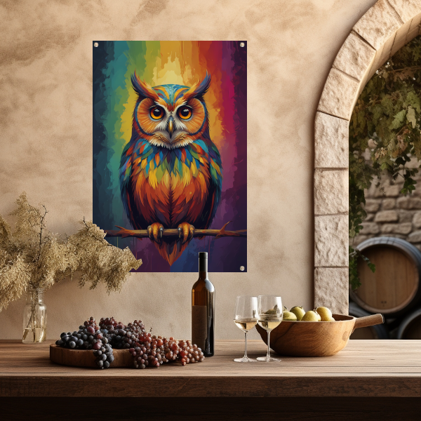 Kleurrijke Uil Abstract Artistiek Ontwerp tuinposter