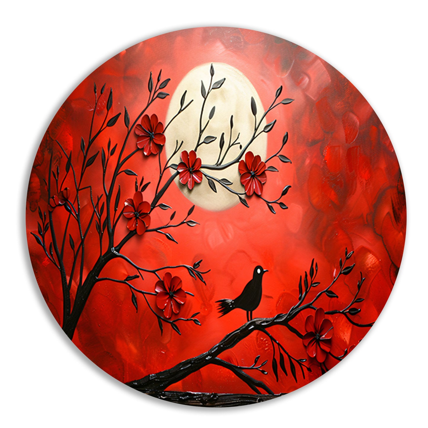 Abstracte vogel en bloemen op rode achtergrond forex muurcirkel