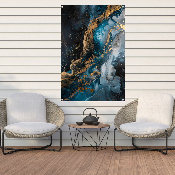 Blauw en Goud Abstract Expressionisme tuinposter