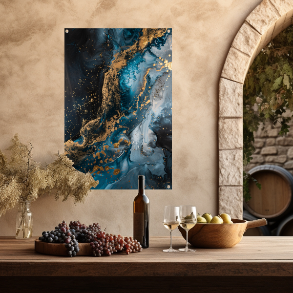 Blauw en Goud Abstract Expressionisme tuinposter