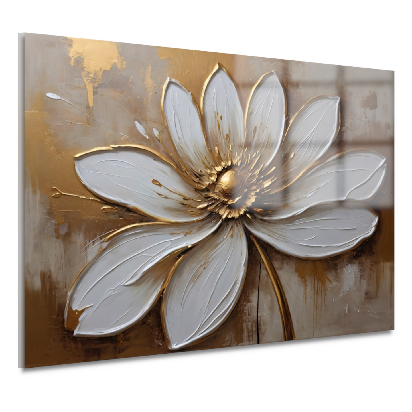Witte Bloem met Gouden Accenten acrylglas