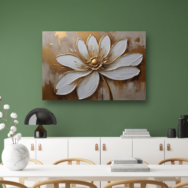 Witte Bloem met Gouden Accenten canvas