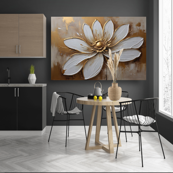 Witte Bloem met Gouden Accenten canvas