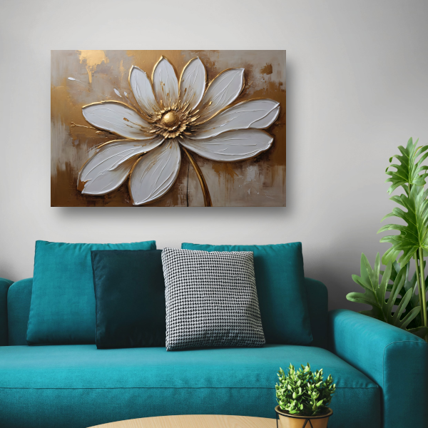 Witte Bloem met Gouden Accenten canvas