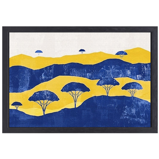 Minimalistisch landschap met bomen en heuvels canvas met baklijst