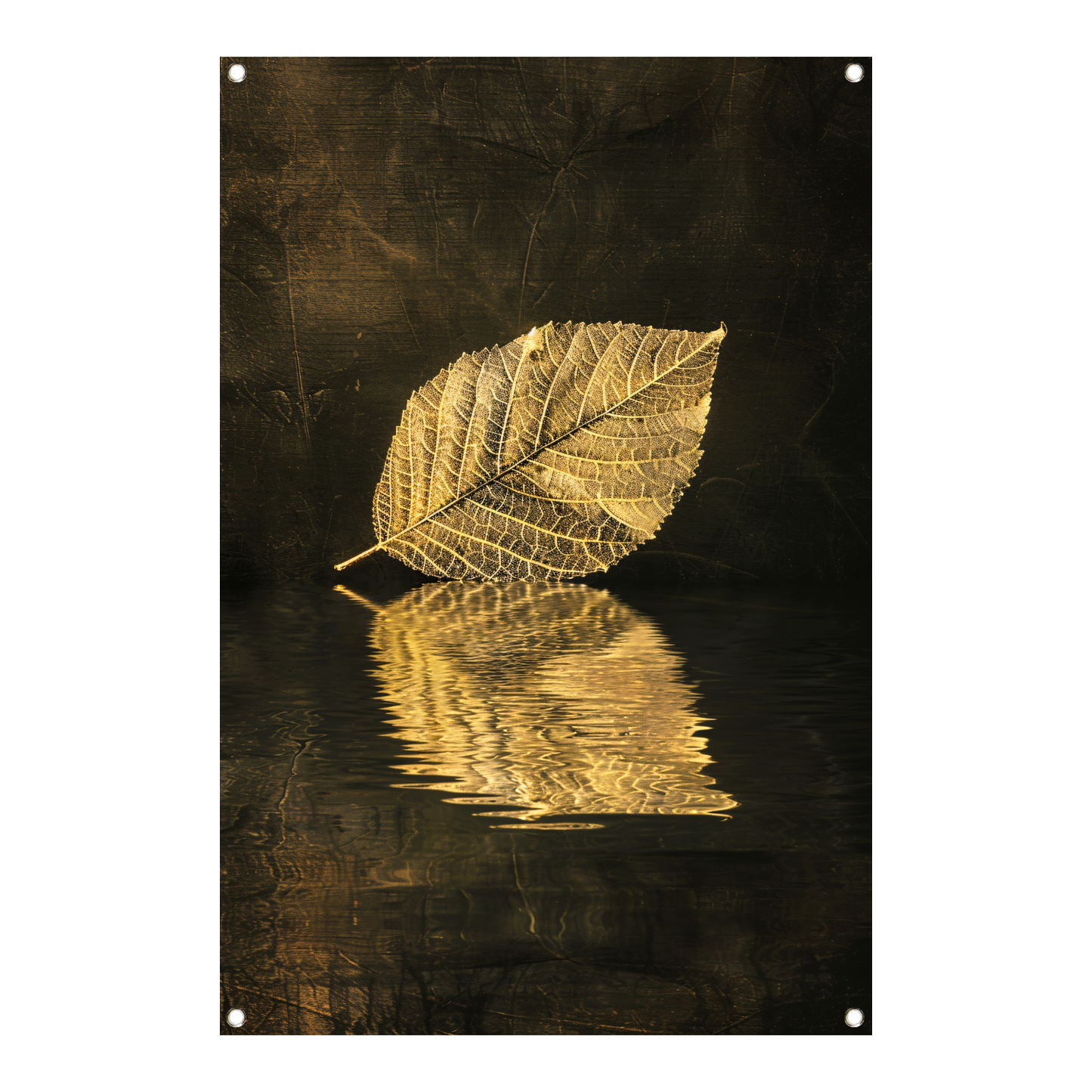 Verguld blad drijvend op sepia water tuinposter