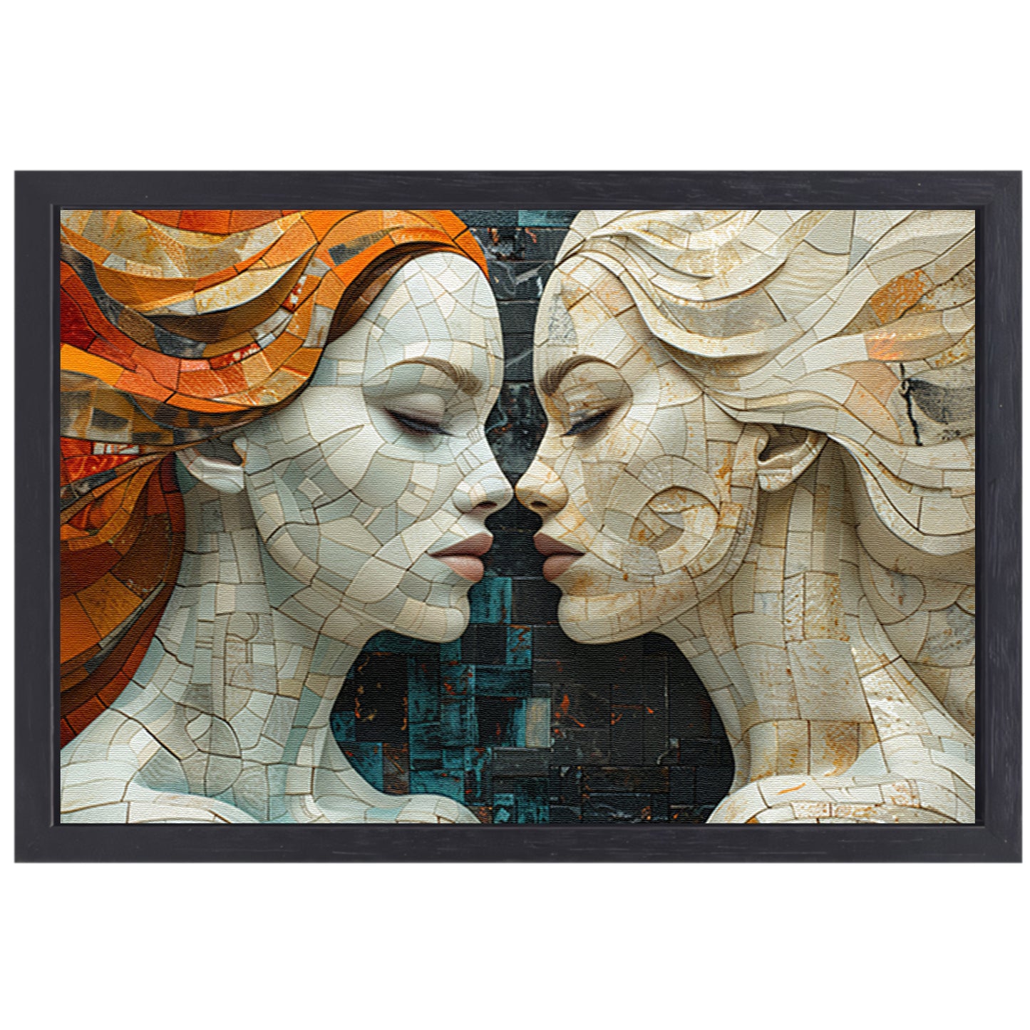 Gezichten van Mozaïek in Harmonische Symmetrie canvas met baklijst