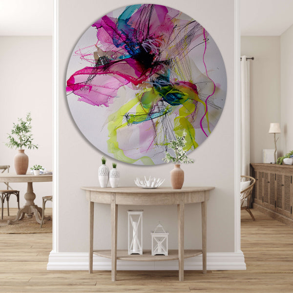 Abstracte kleurrijke dynamische kunst met lijnen forex muurcirkel