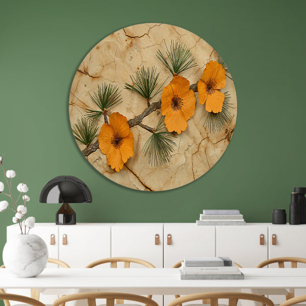 Minimalistische bloemen op een gebarsten achtergrond aluminium muurcirkel