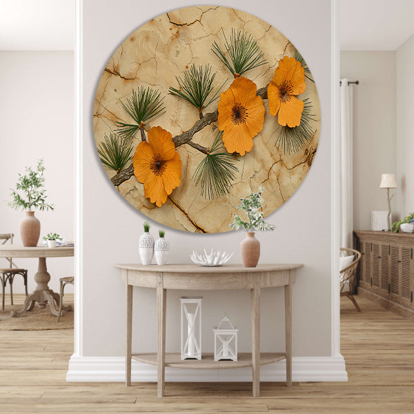 Minimalistische bloemen op een gebarsten achtergrond aluminium muurcirkel