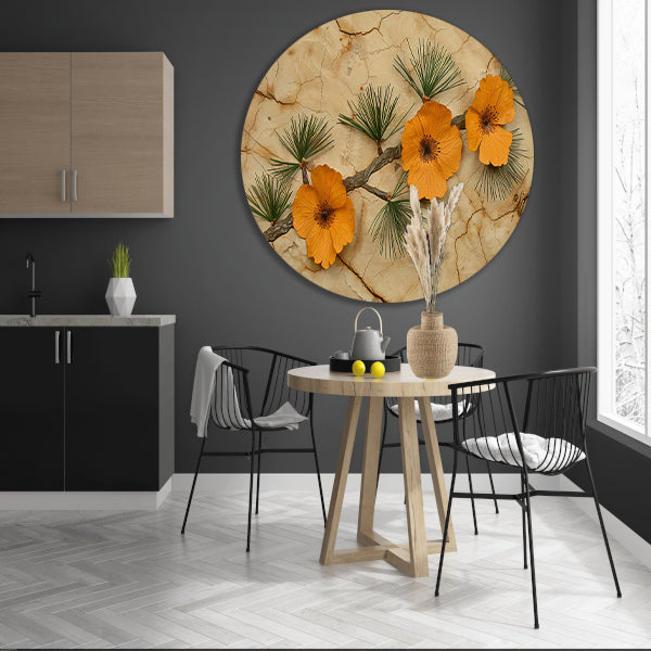 Minimalistische bloemen op een gebarsten achtergrond aluminium muurcirkel