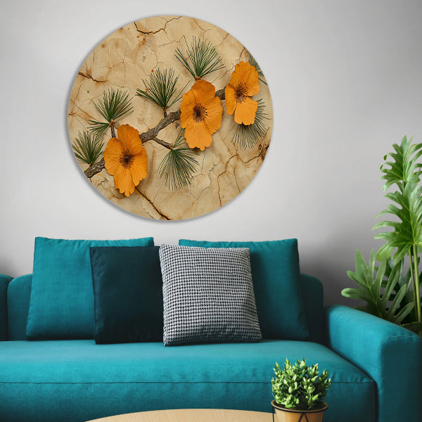 Minimalistische bloemen op een gebarsten achtergrond aluminium muurcirkel