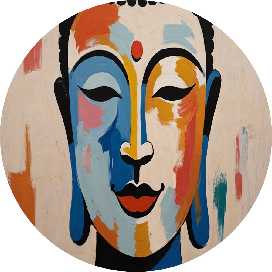 Serene Boeddha in Moderne Kleurenpracht aluminium muurcirkel