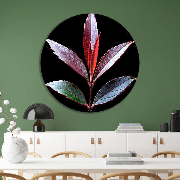 Minimalistisch Blad Zwart-Wit aluminium muurcirkel