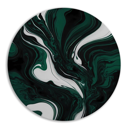 Abstracte Dans van Donkergroen en Wit aluminium muurcirkel