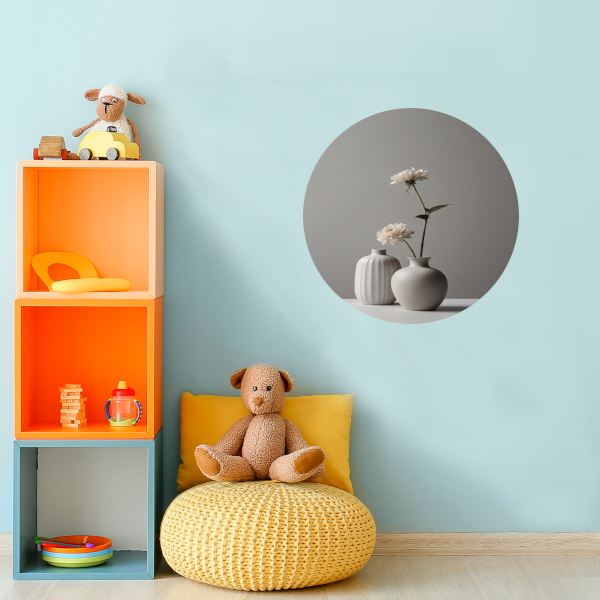 Minimalistische Vazen en Witte Bloemen Stilleven aluminium muurcirkel