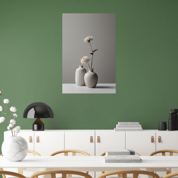 Minimalistische Vazen en Witte Bloemen Stilleven poster