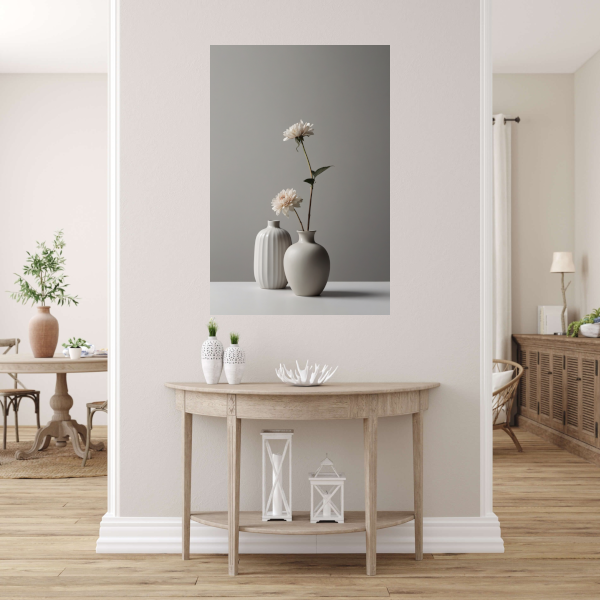 Minimalistische Vazen en Witte Bloemen Stilleven poster