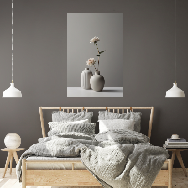 Minimalistische Vazen en Witte Bloemen Stilleven poster