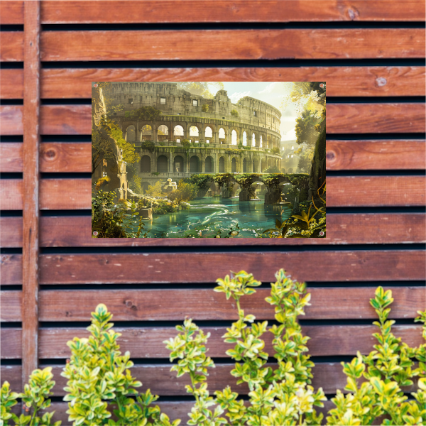 Colosseum weerspiegeld in water tuinposter