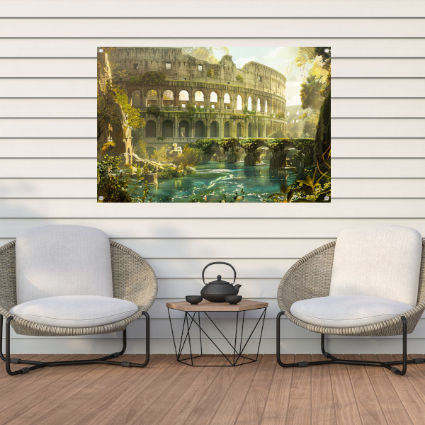 Colosseum weerspiegeld in water tuinposter