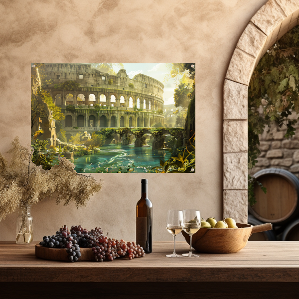 Colosseum weerspiegeld in water tuinposter