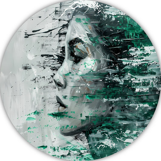 Abstracte Emotie in Groen en Zwart aluminium muurcirkel
