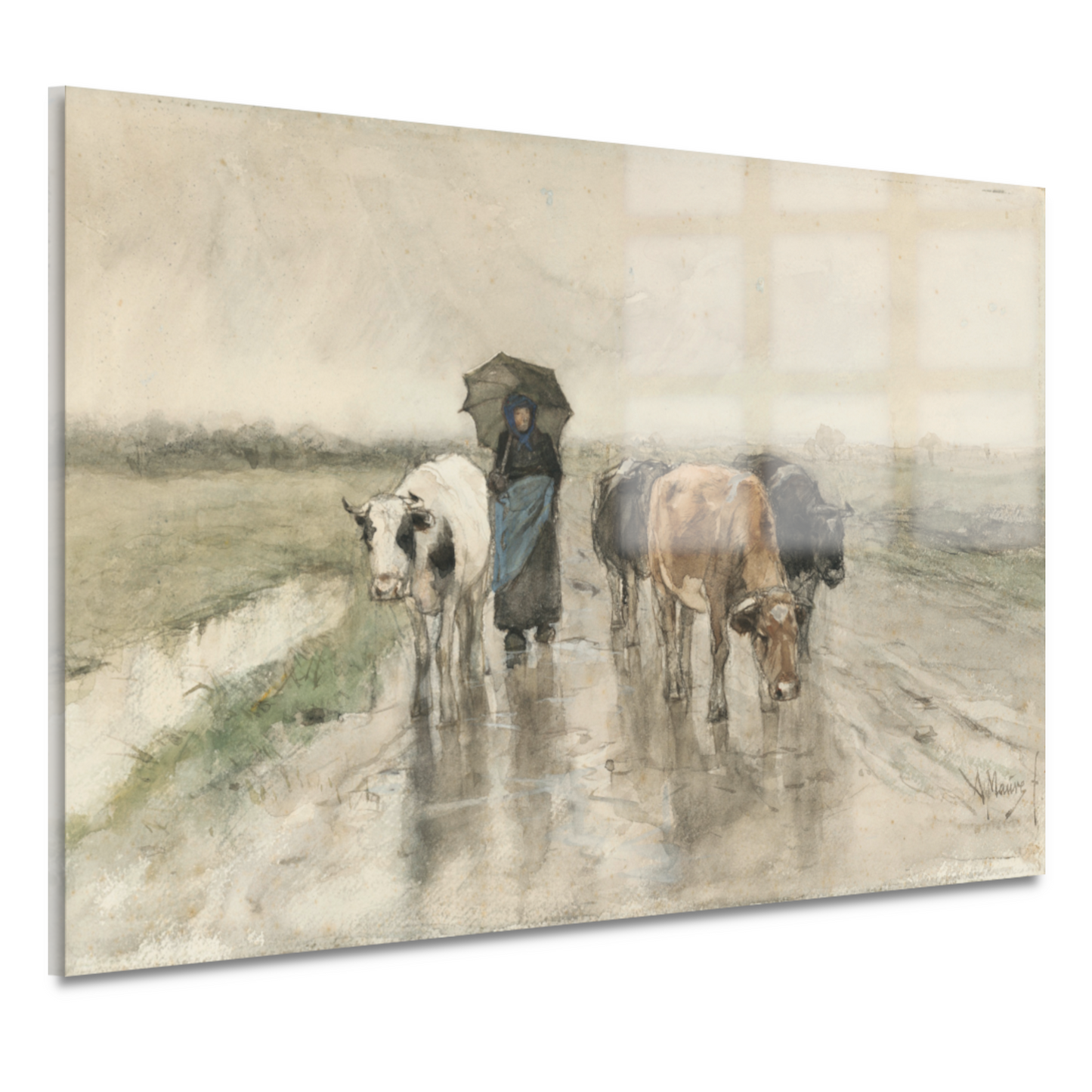 Een boerin met koeien op een landweg in de regen - Anton Mauve acrylglas