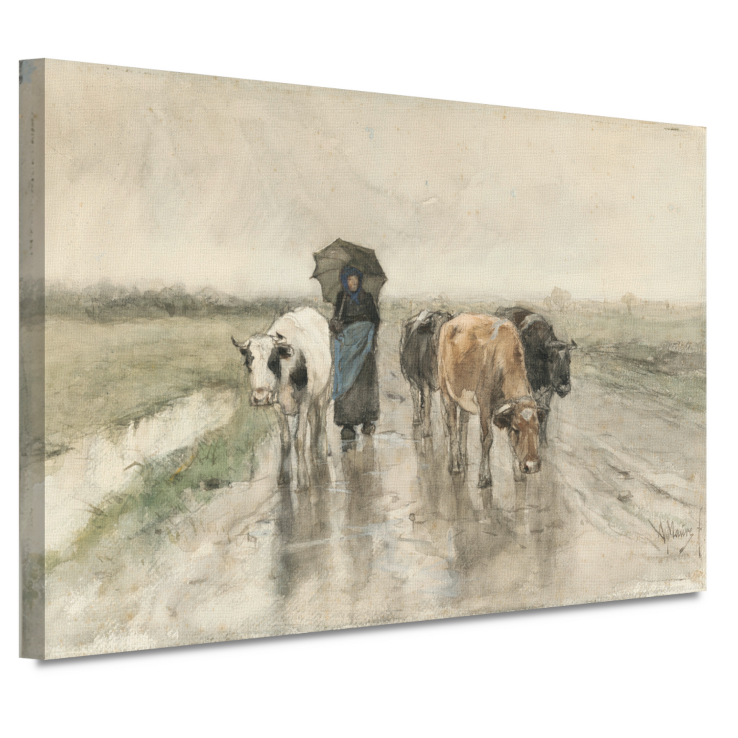 Een boerin met koeien op een landweg in de regen - Anton Mauve canvas