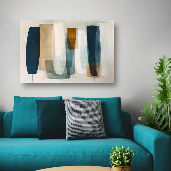 Moderne abstracte kunst in aardetinten en blauw canvas