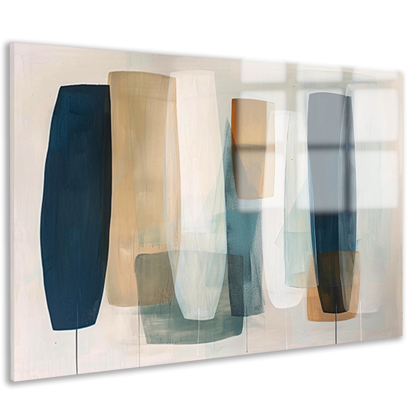 Moderne abstracte kunst in aardetinten en blauw acrylglas