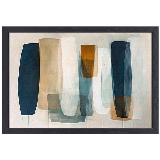Moderne abstracte kunst in aardetinten en blauw canvas met baklijst