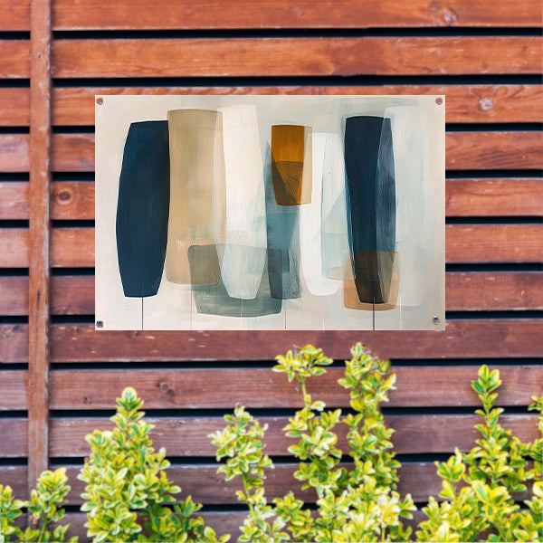 Moderne abstracte kunst in aardetinten en blauw tuinposter