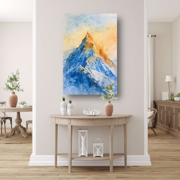 Kleurrijke aquarel van majestueuze bergtop poster