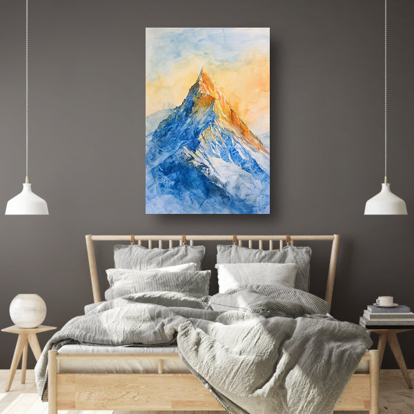 Kleurrijke aquarel van majestueuze bergtop poster