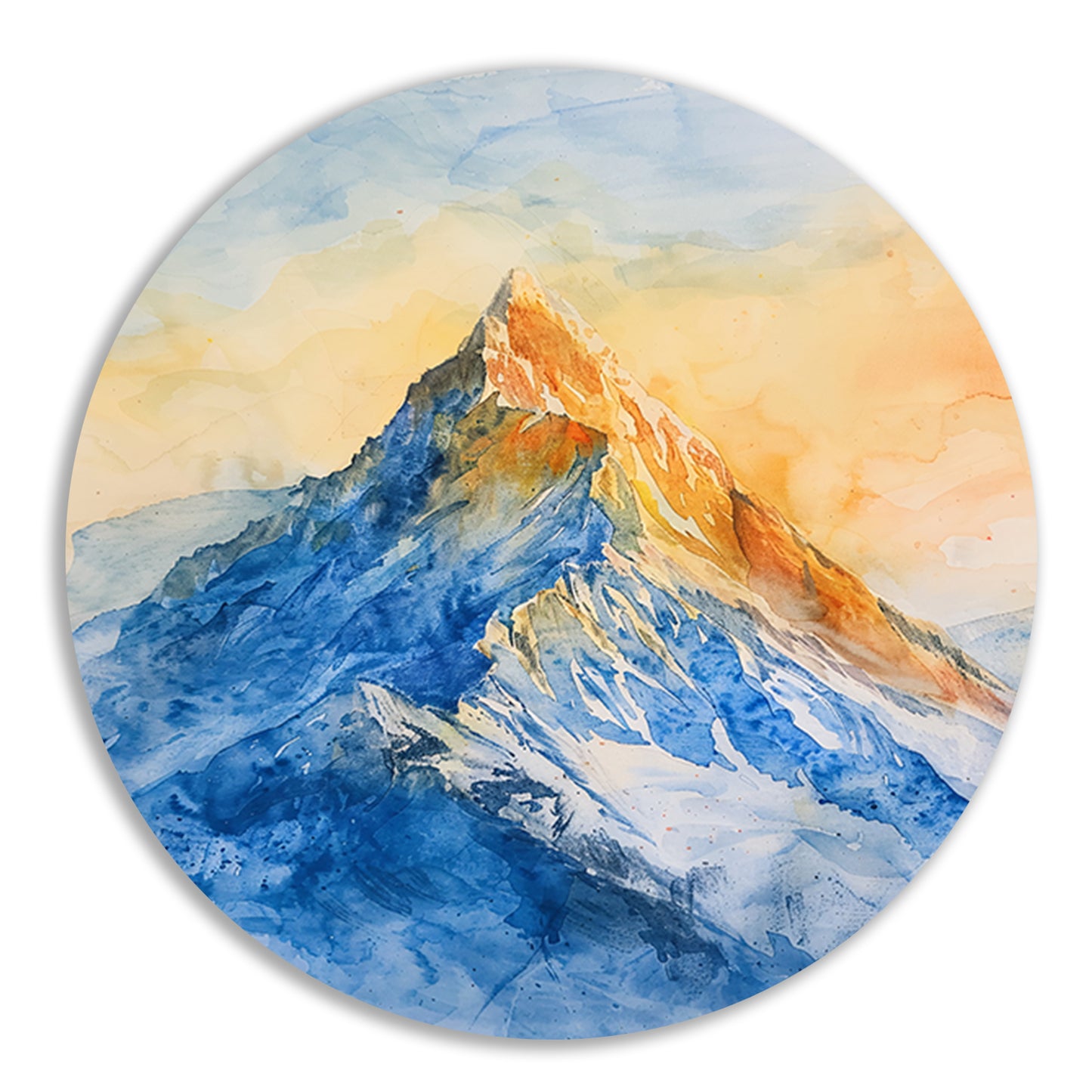 Kleurrijke aquarel van majestueuze bergtop aluminium muurcirkel