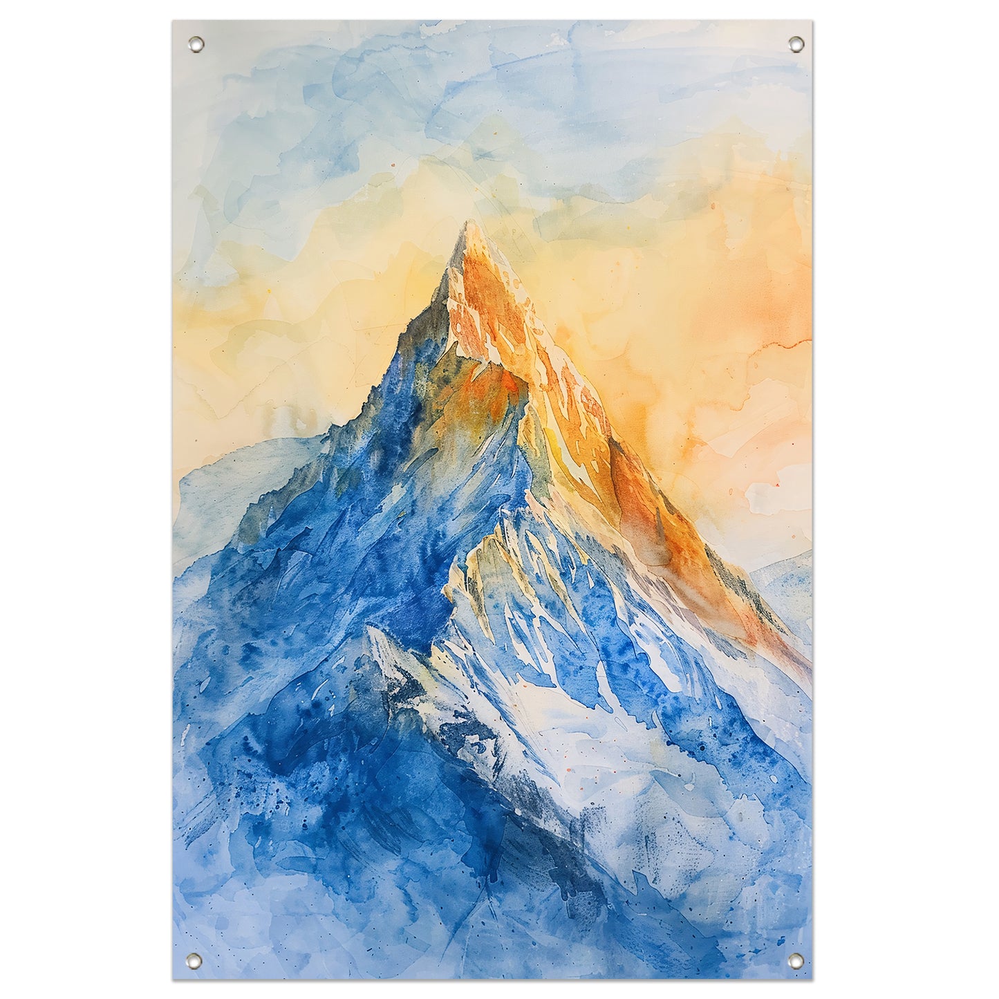 Kleurrijke aquarel van majestueuze bergtop tuinposter