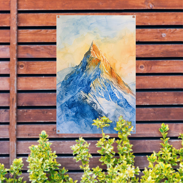 Kleurrijke aquarel van majestueuze bergtop tuinposter