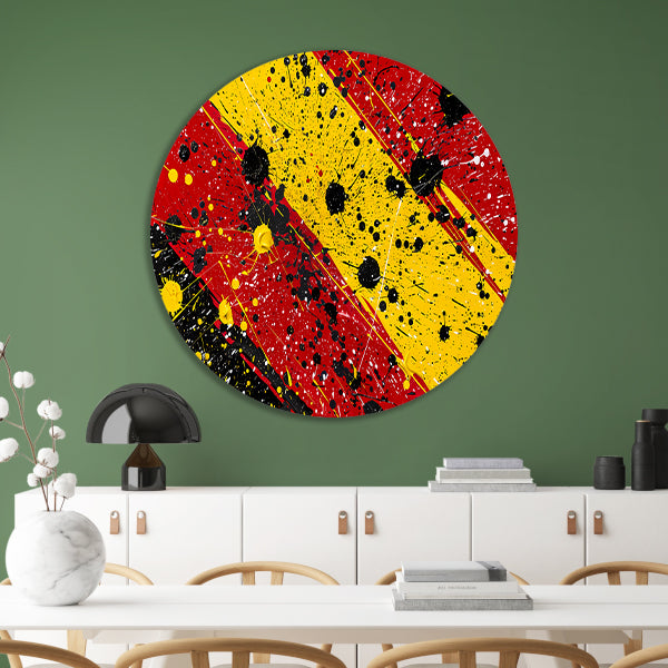 Abstracte dynamische kunst met kleurrijke spetters aluminium muurcirkel