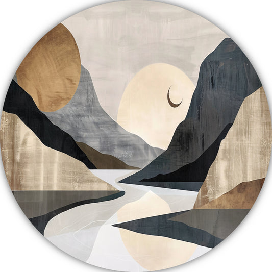 Meanderende Rivier Tussen Monochrome Bergen aluminium muurcirkel